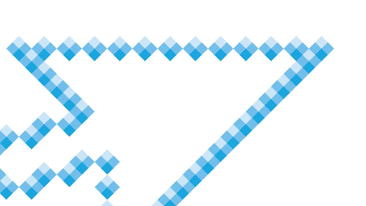 blue squares forming the abstract shape of an arrow set against a white background