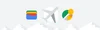 A grey and white mountain range lies beneath Google Wallet and Street View icons, with an illustrated plane in the center.