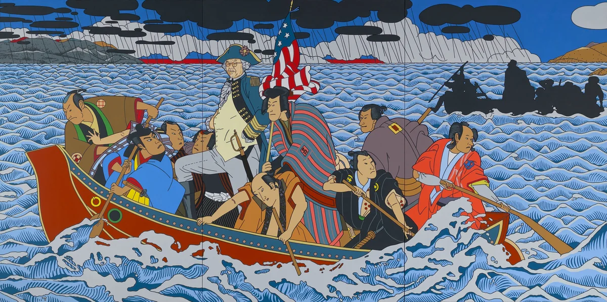 2010 painting Shimomura Crossing the Delaware by artist Roger Shimomura