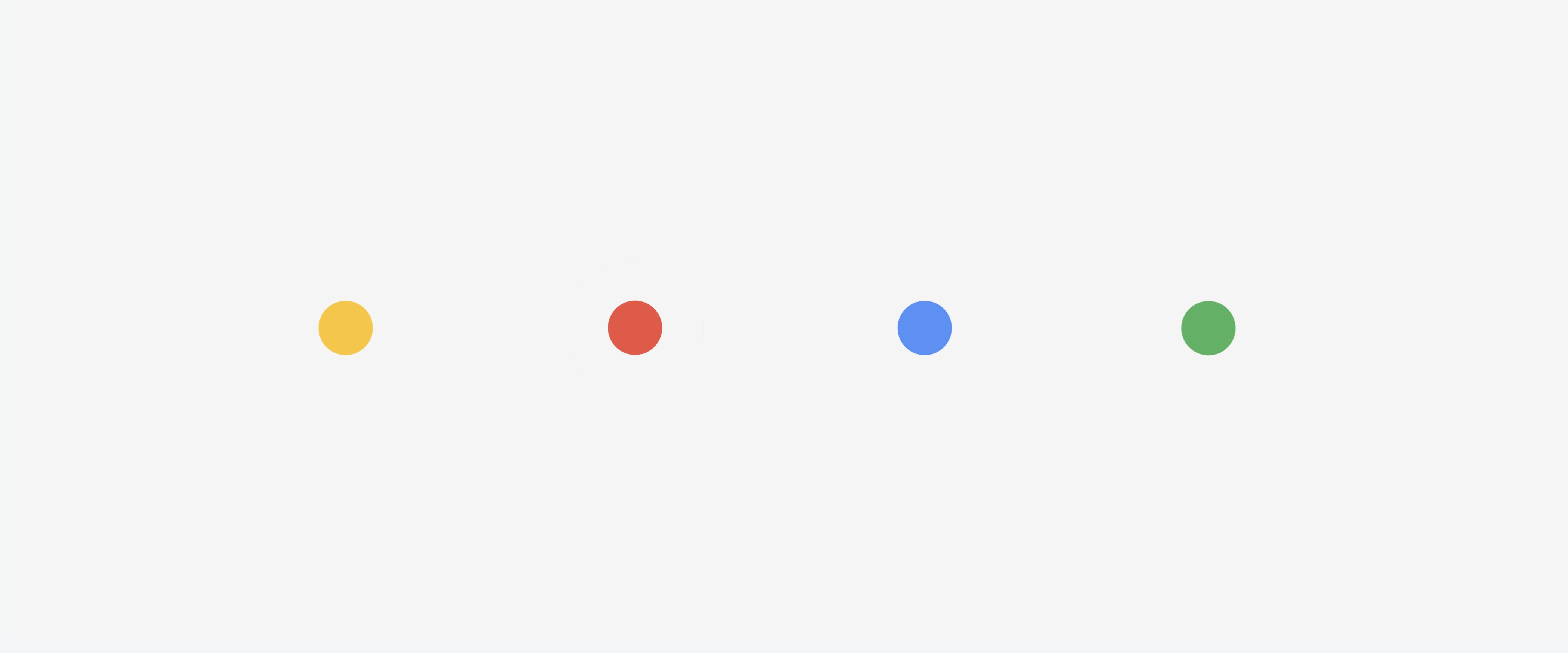 An abstract animated gif showing four dots - yellow, red, blue and green - each with a circle that starts out small around the dot and then gets bigger. The effect suggests vibration.