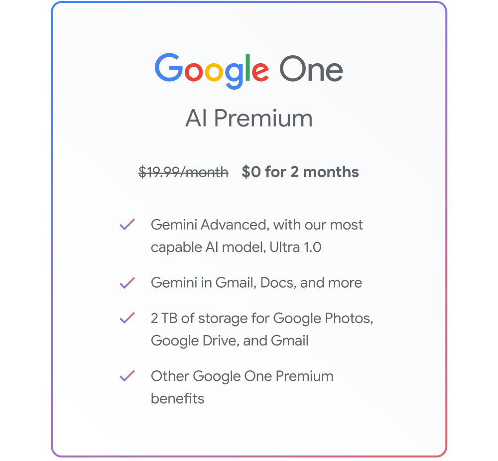 A chart showing Google One AI Premium benefits