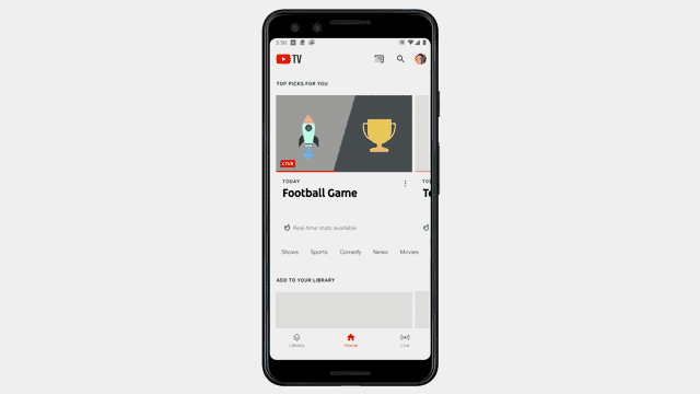 Animated gif showing Key Plays feature on YouTube TV mobile app