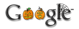An animated gif of the old Google logo with two blinking pumpkins instead of the “o’s” and an animated spider web attached to the “l” and “e.”