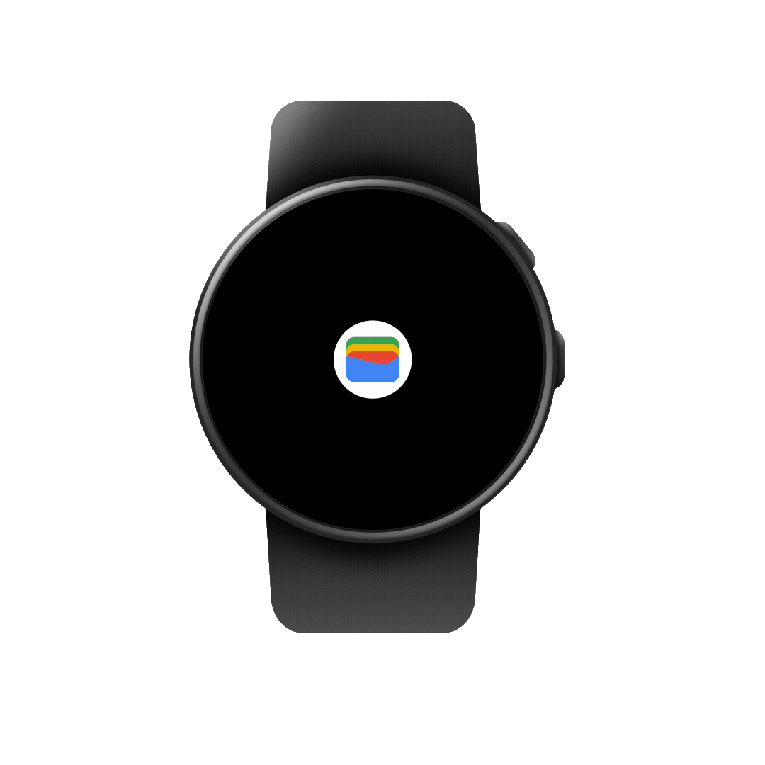 Tapping into Google Wallet on a Wear OS smartwatch to access the QR code for a boarding pass.
