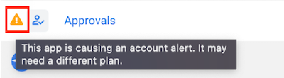Warning indicator indicating that app needs a different subscription plan