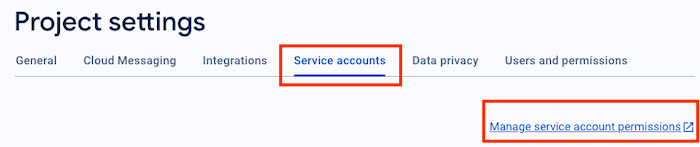 Select Service accounts, then Manage service account permissions