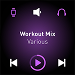 Music app screen that shows a playlist called Workout Mix currently playing
