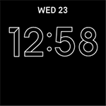 A mostly-black screen with the time and date in white