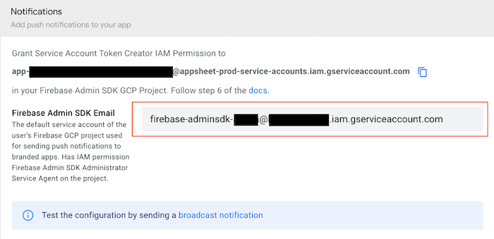 Paste the email in the Firebase Admin SDK Email field