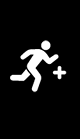 A stick person running with a plus symbol to the right