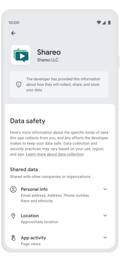 Screenshot showing the data safety section 