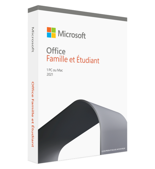 Microsoft Office Famille et Étudiant 2021 inclut des applications bureautiques et de messagerie classiques pour les familles et les étudiantes et étudiants qui souhaitent les installer sur un seul Mac.