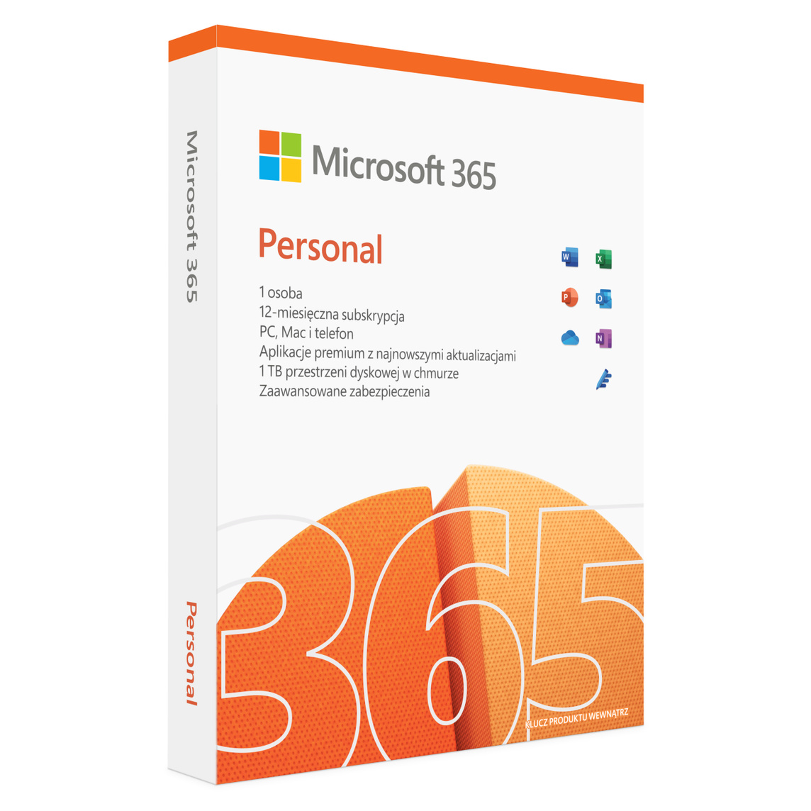 Produkt Microsoft 365 Personal to roczna subskrypcja aplikacji pakietu Office i poczty elektronicznej w wersji premium przeznaczona dla jednej osoby.