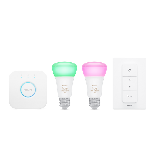 Add ambient colour to any room with the Philips Hue Starter Kit (E27), which provides over 16 million colours.