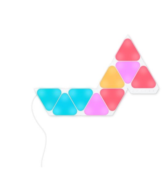 El kit de inicio Formas de Nanoleaf incluye 9 paneles de minitriángulos para crear tu propia iluminación multicolor en la pared.
