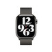Etunäkymä milanolaisrannekkeesta, jossa näkyy Apple Watchin kellotaulu ja Digital Crown.