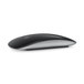 Mysz Magic Mouse w kolorze czarnym z pokazanym opływowym kształtem i obszarem Multi-Touch.
