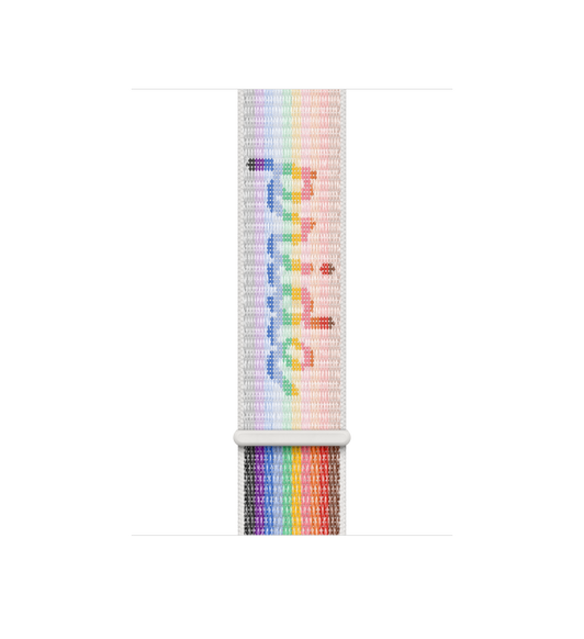 Sport Loop Armband Pride Edition (Regenbogen), gewebtes Nylon mit Regenbogenstreifen und dem Wort „Pride“, Klettverschluss