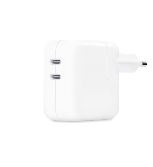 Mit dem 35 Watt Dual USB‑C Port Power Adapter kannst du zwei Geräte gleichzeitig laden.