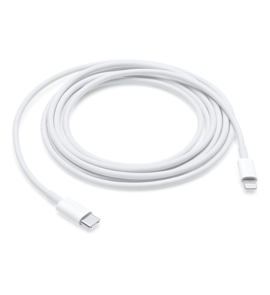 To meter lang USB-C-til-Lightning-kabel som kan koble en enhet med Lightning-tilkobling til en USB-C- eller Thunderbolt 3-kompatibel (USB-C) Mac for synkronisering og lading.