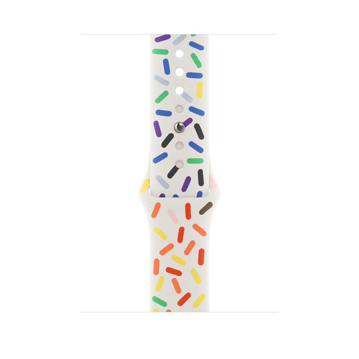 Sportsrem i Pride Edition i hvid, præget med ovale figurer i forskellige regnbuefarver, i glat fluorelastomer med stiftlukning
