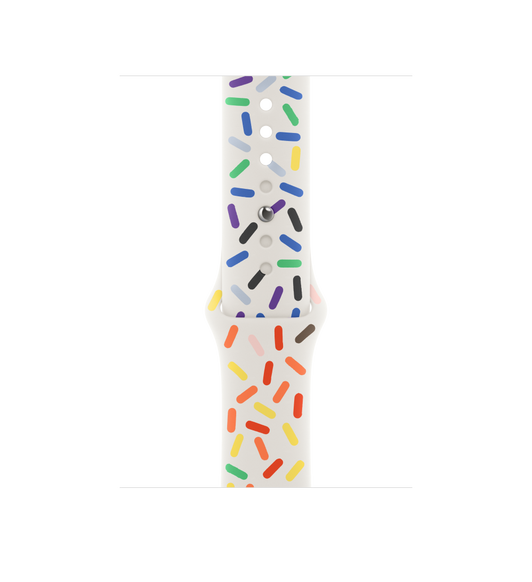 Pride Edition Sport Band, white accented with solid ovals of various rainbow colors, smooth fluoroelastomer with pin-and-tuck closure