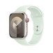 Bracelete desportiva verde-menta suave a mostrar o interior do fecho de clip, para um ajuste confortável no pulso