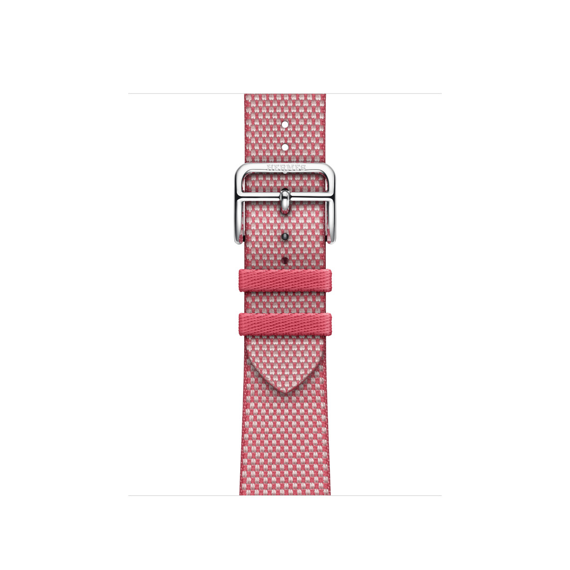 Bracelet Simple Tour Toile H Framboise/Écru (rose), en matériau tissé avec boucle en acier inoxydable argent.