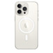 Capa transparente com MagSafe para iPhone 15 Pro Max, colocada num iPhone 15 Pro Max em Titânio branco.