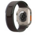 Image d’un bracelet Boucle Trail bleu/noir associé à une Apple Watch Ultra dont on voit les capteurs de santé et la zone de recharge au dos du boîtier