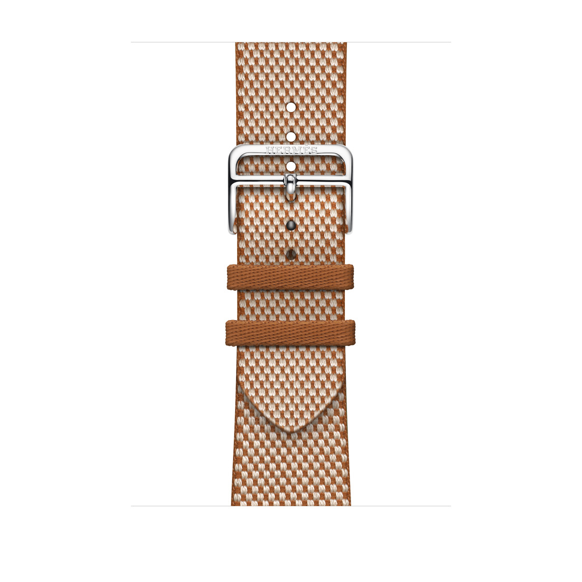 Gold and Écru (beige) Toile H Single Tour strap, woven textile with silver stainless steel buckle.