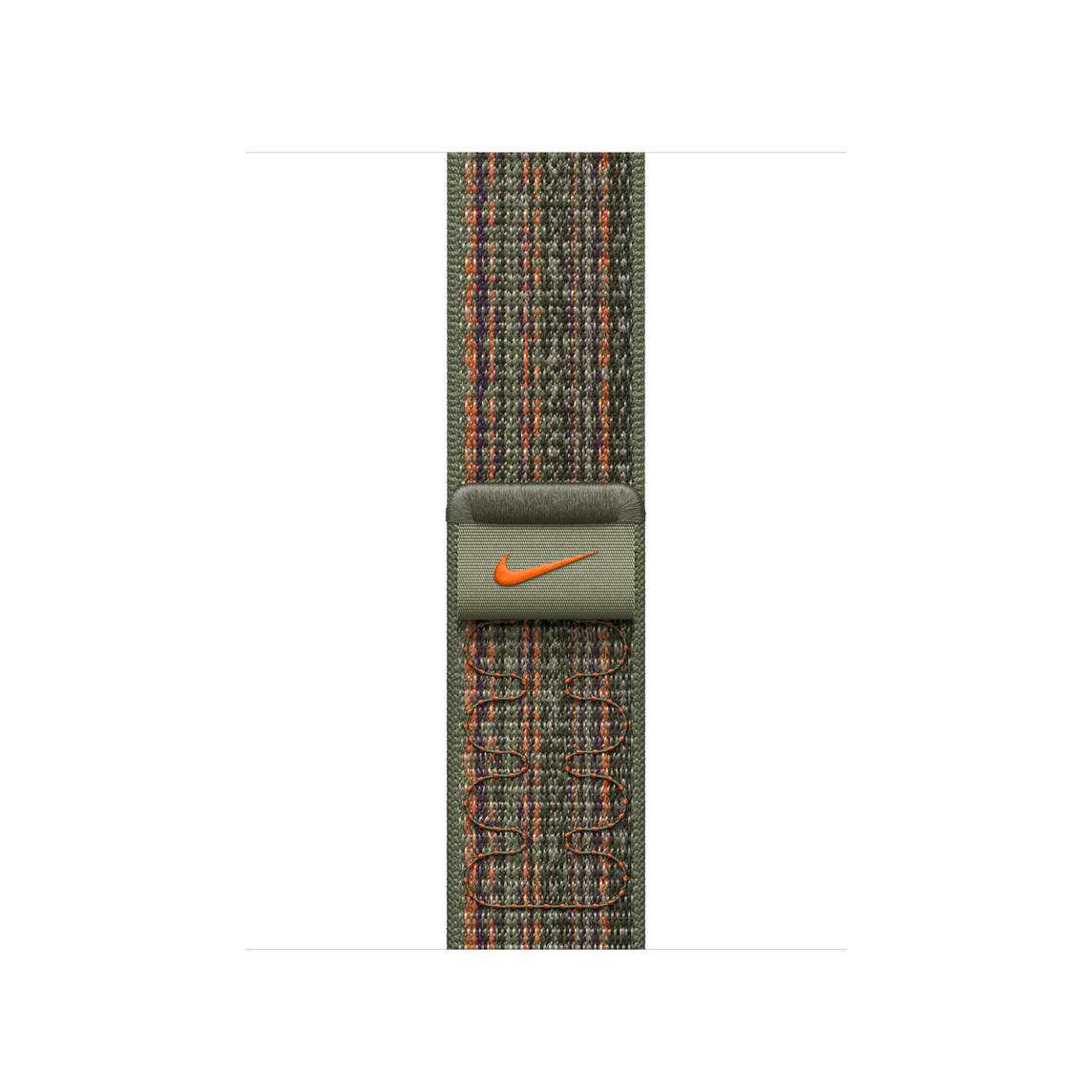 Sequoia (dark green) and Orange Sport Loop band, woven nylon with Nike swoosh, hook-and-loop fastener