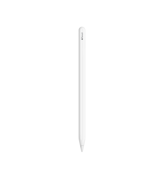 Apple Pencil (2. sukupolvi), jonka litteä sivu kiinnittyy magneettisesti automaattista latausta ja paritusta varten.
