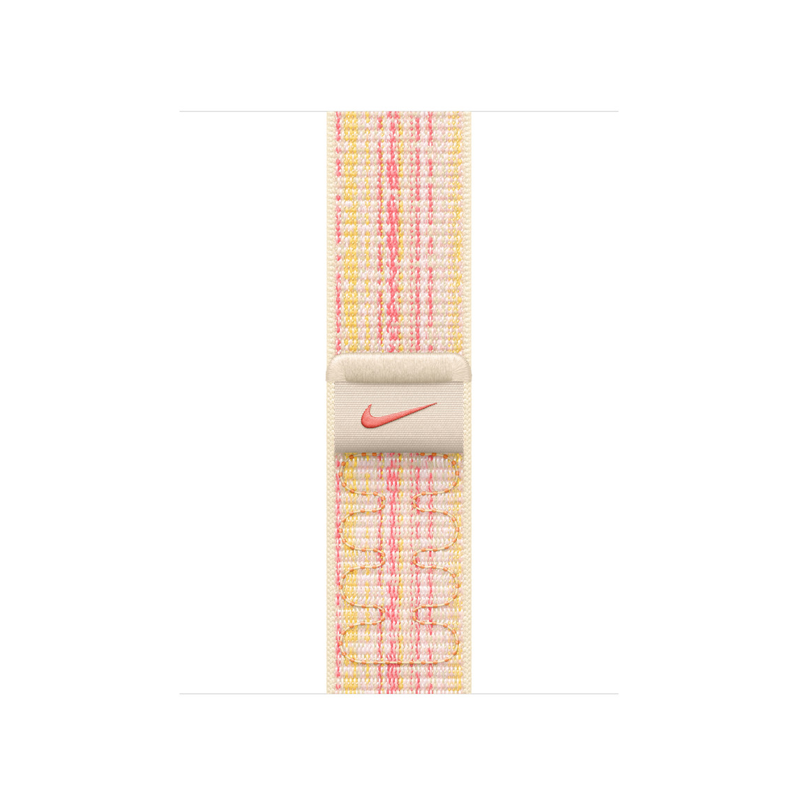 Starlight and Pink Sport Loop band, woven nylon with Nike swoosh logo, hook-and-loop fastener
