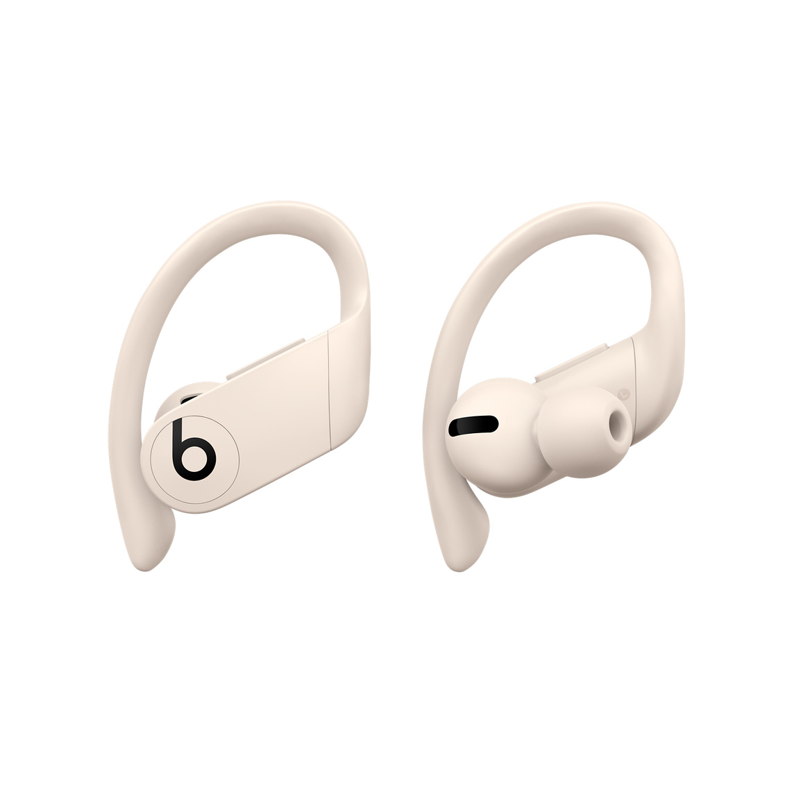 Powerbeats Pro komplett kabellose In-Ear Kopfhörer in Elfenbein mit anpassbaren Ohrbügeln für sicheren Halt, die sich mit mehreren Ohreinsätzen für noch mehr Tragekomfort anpassen lassen.