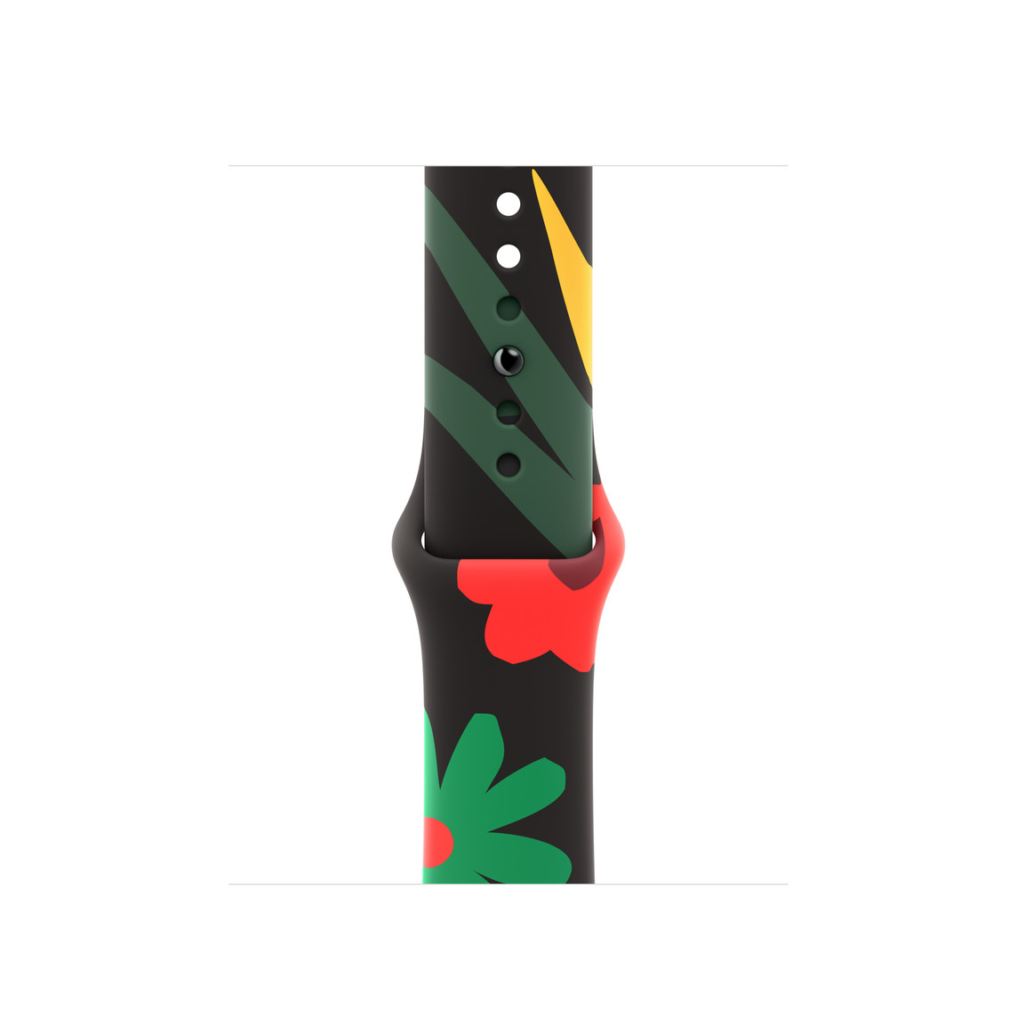 Sade bir tarzda ve kırmızı, yeşil, sarı renklerde çizilmiş farklı şekil ve boyutlarda çiçek resimlerine sahip Birlik Buketi tasarımlı Black Unity Spor Kordon.