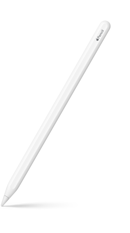 Apple Pencil (2ᵉ génération) blanc, avec gravure Apple Pencil dont le mot Apple est représenté par le logo Apple