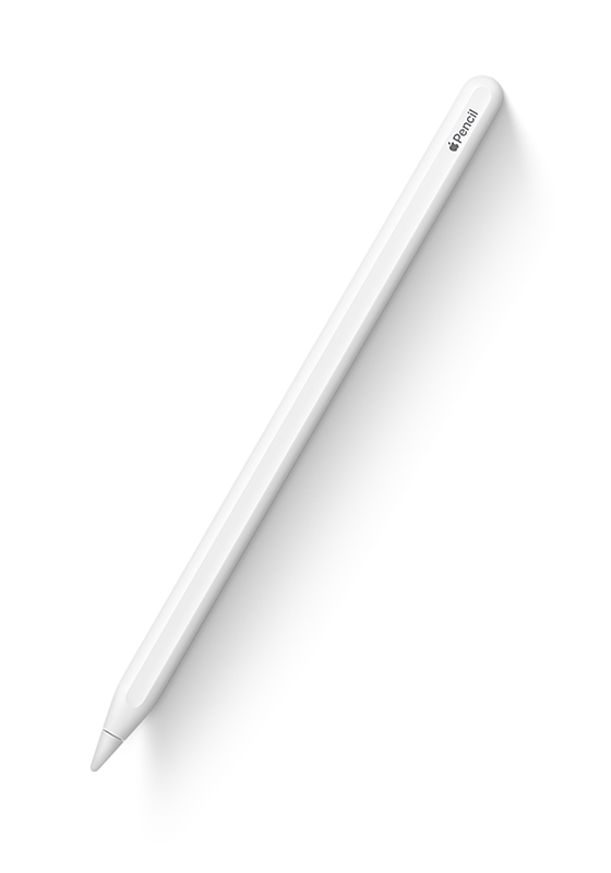 Apple Pencil (2. sukupolvi), valkoinen, kaiverruksessa lukee Apple Pencil, ja Apple-sanan tilalla on Apple-logo