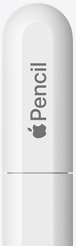 Apple Pencil (USB-C), päässä tulppa, jonka kaiverruksessa lukee Apple Pencil, ja Apple-sanan tilalla on Apple-logo