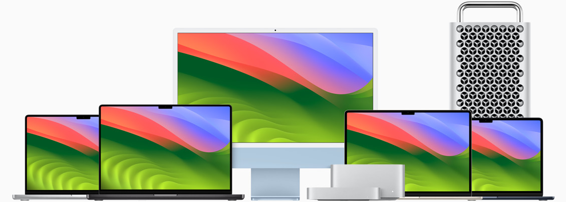 Mac-modeller: 14-tommers MacBook Pro, 16-tommers MacBook Pro, iMac, Mac mini, Mac Studio, 15-tommers MacBook Air, 13-tommers MacBook Air og Mac Pro