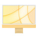 iMac, Gehäusevorderseite, weißer Display-Rand, gelbes Gehäuse und Standfuß aus Aluminium
