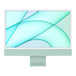 iMac, face avant, contour blanc de l’écran, pied en aluminium et extérieur vert