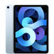 iPad Air, face arrière, objectif unique, bleu ciel, face avant, écran bord à bord, cadre noir