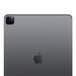 Vista posteriore di un iPad Pro 12,9 pollici, color grigio siderale, sistema di fotocamere Pro in alto a sinistra, logo Apple al centro