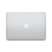 Un MacBook Air chiuso, forma rettangolare, angoli arrotondati, logo Apple al centro, argento