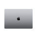 Vista superior del exterior del MacBook Pro de 16 pulgadas en gris espacial cerrado que muestra su forma rectangular con esquinas redondeadas y el logotipo de Apple en el centro