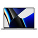 Opengeklapte MacBook Pro, display, dunne rand, FaceTime HD-camera, uitstekende voetjes, afgeronde hoeken, zilverkleurig