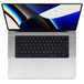 Opengeklapte MacBook Pro, display, toetsenbord met rij functietoetsen van volledige hoogte en ronde Touch ID-knop, trackpad, zilverkleurig