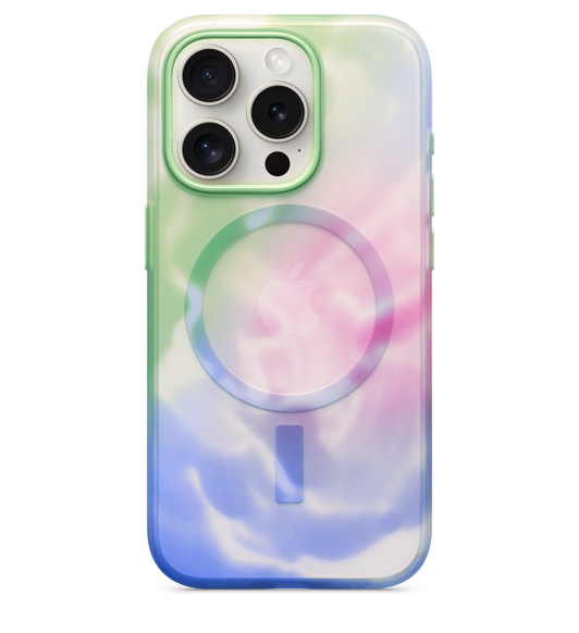 Designed to interact with the Apple MagSafe ecosystem, the OtterBox Figura Series case wraps an iPhone 15 Pro in flexible soft touch material and includes a cutout for the back camera.