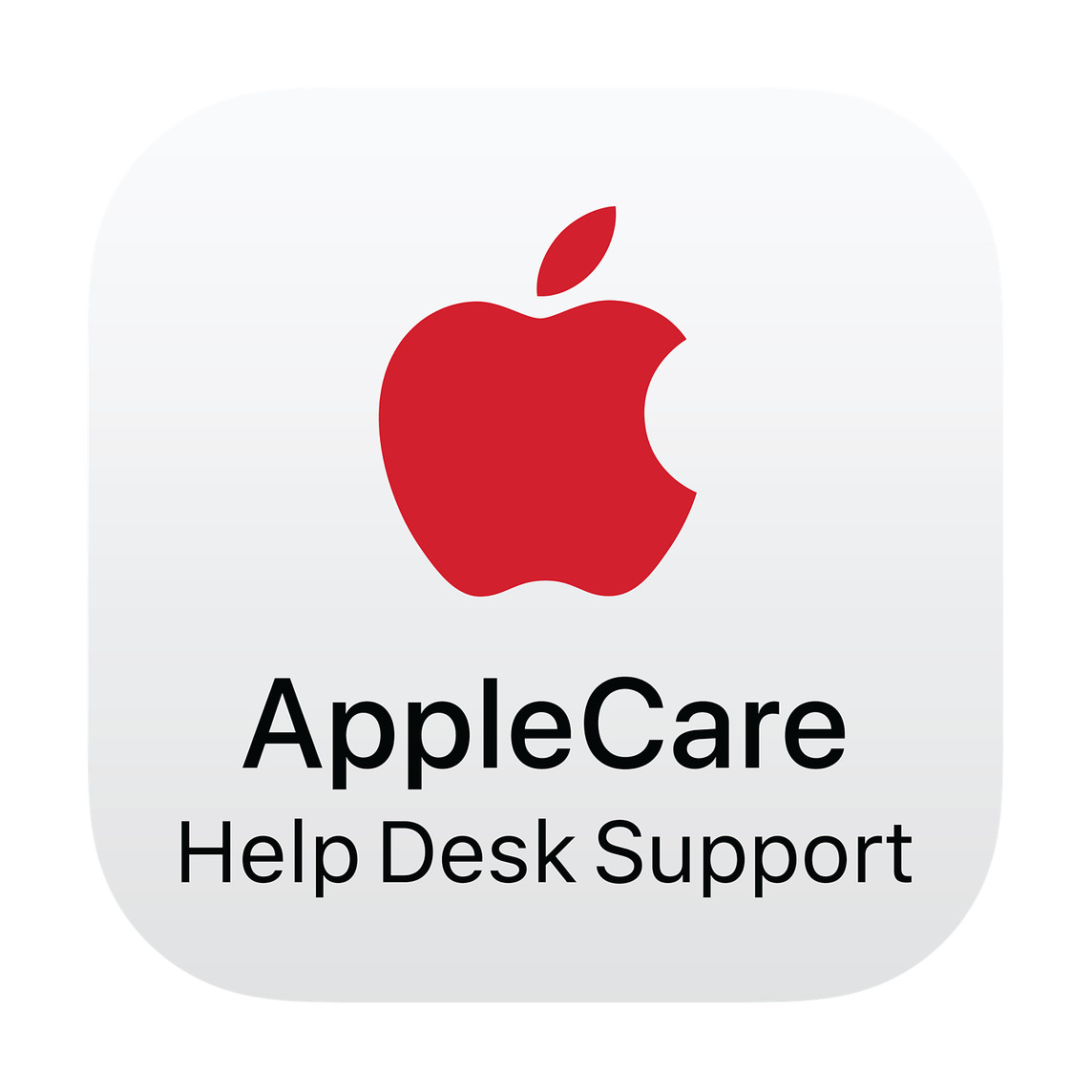 Apple Logo in Red, text reads: AppleCare Help Desk Support